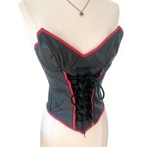100% Leather Bustier Corset Lace-Up Sexy 32